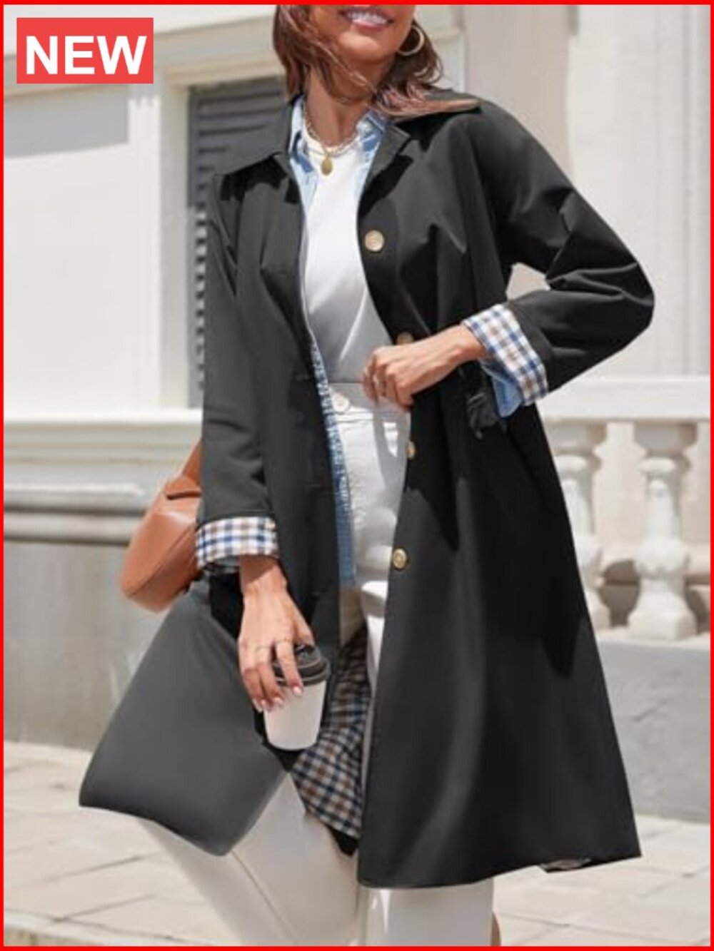 Long Trench Coat Single Breasted Oversized Windproof Overcoat - Picture 2 of 7